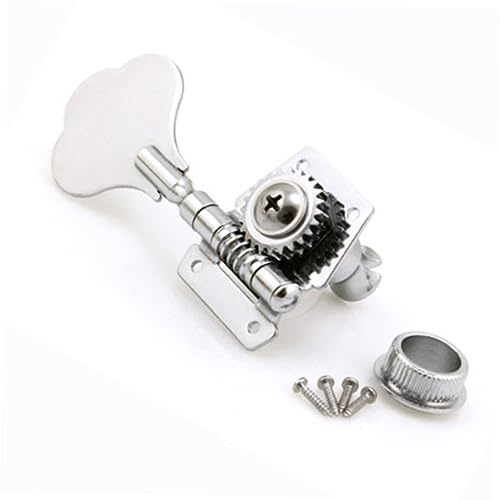 4r Bass Mechaniken für Bassgitarre, Silber, 4 Stück | Offene Bauweise mit Elefantenohr Knopf, Langlebige Zinklegierung, Ersatz für Alte Stimmwirbel