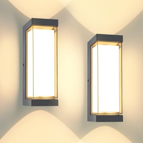 YindaLux LED Aussenlampe Wand, IP65 Wasserdichte, 3000LM, 3000K, Anthrazit | 24W 230V, Warmweiß, Aluminium Wandleuchte Innen/Außen, Up Down, Außenwandleuchten für Terrasse, Eingang, Flur, 2 Stück