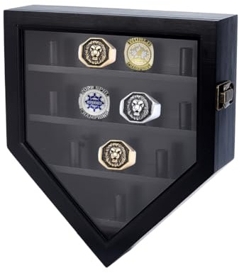 UNICRAFTALE Présentoir à Bagues de Championnat 12 support pour Bagues de Baseball Support Mural en Bois Boîte Noire pour Bague Présentoir pour Collectionner Plusieurs Bague de Sport