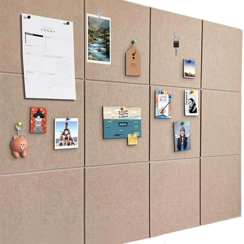 Lot de 12 grands tableaux d'affichage, 120 x 90 cm, en feutre autocollant, avec 90 punaises, 9 mm d'épaisseur, pour photos, notes, pour la maison, la cuisine, le bureau, l'école - Camel foncé