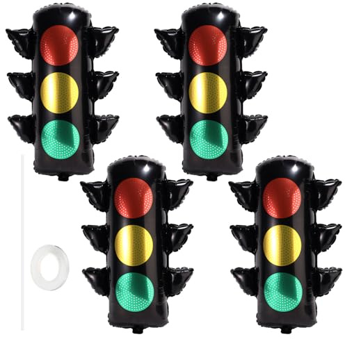 BOXOB 4 Stück Ampel Ballon, Rennauto-Geburtstagsparty-Dekorationen 80cm Groß Folienballons Transportthema Partyzubehör für Bau- Fahrzeug- LKW- und Räderfeier