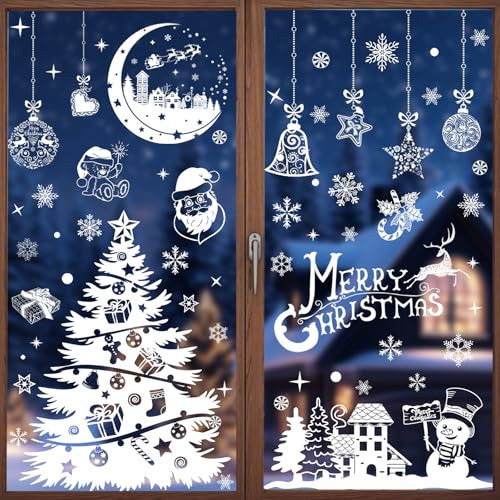 Fensterbilder Weihnachten Selbstklebend, 202 Stk Weihnachtsdeko Innen Fenster, Fensterdeko Weihnachten Wiederverwendbar, Weihnachts Fensterbilder Fenstersticker für Winter
