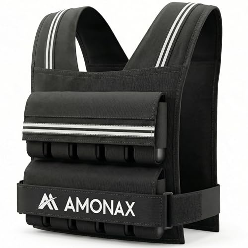 Amonax Weighted Vest for Women and Men, 10kg/20kg/30kg Adjustable Weight Vests with Reflective for Fitness Workout, Weighted Running Vest for Walking, Home Gym Strength (Black - 20kg)