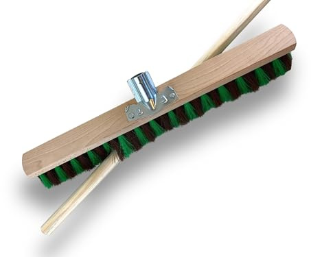 Kibros Balai de Jardinage 60 cm Fibre zébrée Marron Vert Manche Bois 1,40 m | Fibre synthétique zébrée marron et verte, monture bois, manche bois 1,40 m, jardinage grandes surfaces cour allées.