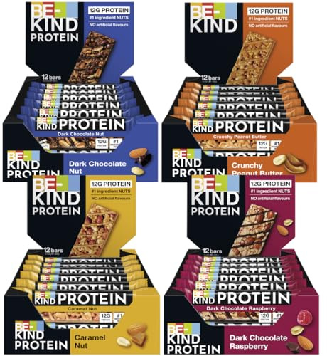 BE-Kind Protein Riegel Mix I 4 Sorten I 48 Riegel I 2400g I Proteinriegel I Schokoriegel I Nussriegel I Fruchtriegel I Riegel I Glutenfrei