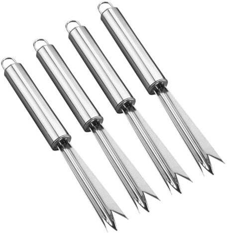 FUNNETOYU Lot De 4 Éplucheurs De Fruits Ananas en Acier Inoxydable, Coupe-Ananas v Polyvalent, Fourchettes à Dissoudre Les Yeux D’Ananas, Usage La Cuisine Et Extérieur