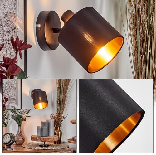 HOFSTEIN Wandleuchte Alsen, Wandlampe aus Metall/Stoff in Schwarz/Kupfer, verstellbare Leuchte im modernen Design mit Stoffschirm (Ø 12 cm), E14, Wohnzimmer, Schlafzimmer, Küche, Treppenhaus, Flur