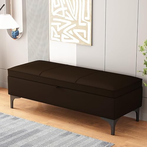 Moderne Eingangsbank mit Stauraum, gepolstert, Klapp-Top, Ottomane, PU-Leder, Bettbank mit Sicherheitsscharnier für Schlafzimmer und Flur, Kaffee, 99 x 40 x 40 cm