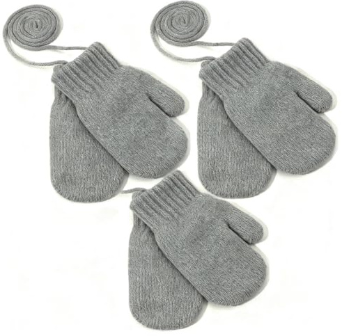 GizellMG 3 Paires Moufles Gants Tricoté pour Fille Garçon 2-4 ans Mitaines Enfant chaud Hiver Moufles bébé Extensibles Doigts libres Facile à mettre