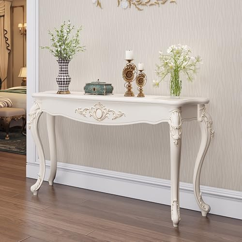 Consola pequeña blanca, mesa de entrada de madera fabricada, mueble de pared decorativo de madera de cerezo nórdico, adecuada para porche, sala de estar y dormitorio(Gold,160x34x86cm/63x13.4x34in)