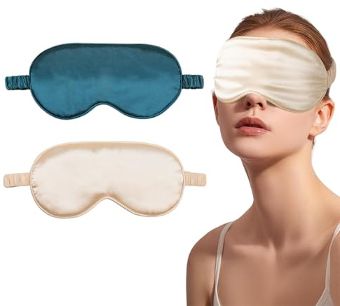 VONJUMA 2 Stück Seidene Schlafmaske Damen Weiche Seide Schlafmaske Augenmaske Mit Verstellbarem Riemen Sleep Mask Lichtblockierende Schlafbrille Für Pause Reisen Blockiert Licht