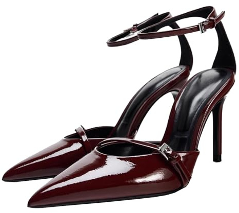WQHPLMD Women's Closed Toe Pointed Toe Pumps Stiletto Ankle Strap Sandals Dress Wedding Shoes 9.5cm