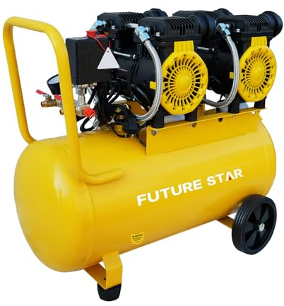 15 Gallon Ultra Quiet Air Compressor with Wheels, Oil-Free Portable Horizontal Tank, 70dB 3.74HP 6CFM 115PSI, for Auto Repair, Tire Inflation, Spray Painting, Woodwork Nailing
