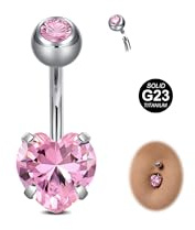 MODRSA G23 Barras de titanio macizo para ombligo, 14G, 8/10/12/14/16 mm, joyería para piercing de ombligo con circonita cúbica en forma de corazón, anillo curvo plateado para el ombligo, piercings