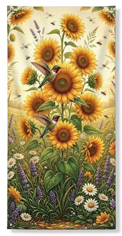 Sonnenblumen-Türabdeckung, Banner, dekorativ, lebendige Blumenvögel, Gartendekoration, für drinnen und draußen, Sommer-Hintergrund, Festival-Zubehör, 91,4 x 183,9 cm