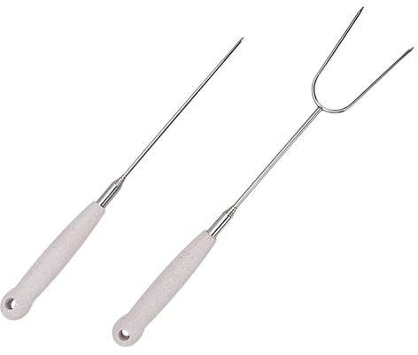 MOBUTOFU Teleskop Grillgabel Lange Multifunktionsgabel 2 Stück aus Edelstahl Ausziehbar und Wiederverwendbar für Bbq Time für Spieße und