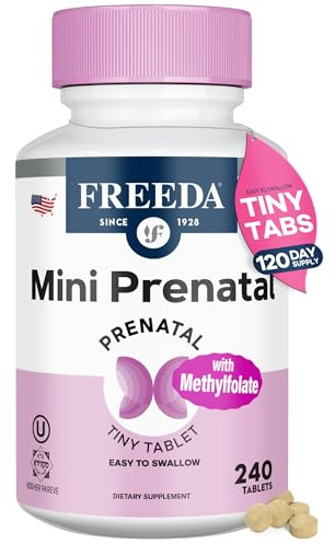 FREEDA Mini Prenatal Vitamin - Kosher Prenatals -Tiny Easy to Swallow Tablets - Prenatal Vitamins with Iron, Prenatal Folic Acid/Folate, Vitamin D - Pre Natal Multivitamin for Pregnant Women (240)