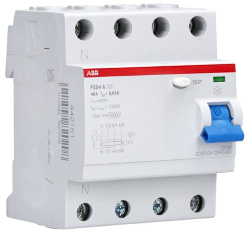 ABB F204 A-40/0.03-L FI-Schutzschalter - Typ A - 4-Polig - 40A - 30mA | RCCB für Personen-, Sach- & Brandschutz Montage auf DIN-Schiene ideal für Haus Gewerbe & Industrieanlagen 2CSF204123R1400