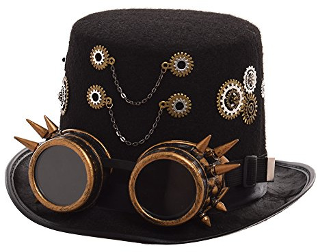 GRACEART vittoriano Steampunk Cappello a cilindro con occhiali uomo (Head circumferences-58CM)