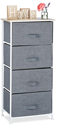 Relaxdays Regalsystem, 4 Stoff-Schubladen, HxBxT: 95 x 45 x 30 cm, universale Schubladenbox, Metall und Holz, grau, Design: B, Variante B | universale Schubladenbox, Metall und Holz
