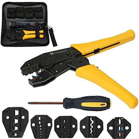 Voilamart Crimping Tool 0.5-35mm Crimping Pliers Set Heavy Duty Cable Ratcheting Tool Hand Stripper Kit for Terminals Connectors with 5 Dies + Carry Case + Screwdriver