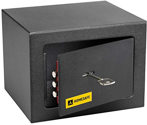 HomeSafe HV15K Cassaforte Piccola con Chiave, 15x20x17cm (HxLxP), Cassaforte da Armadio per Sicurezza Domestica, Cassetta di Sicurezza per Soldi, Gioielli, Oggetti di Valore