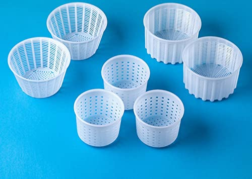 QG group Kit de fabricación de queso de 7 piezas | Moldes de queso variados de 0.25 a 0.6 kg para quesos blandos (7). Fabricación de queso a partir de leche de vaca y cabra. Suministros para hacer