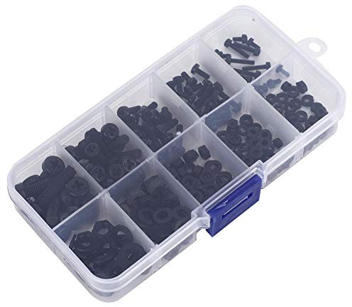Elprico Tornillos de Nylon de Nylon, Juego de Tornillos de Nylon multifunción, Sujetadores M2 / M2.5 / M3 / M4 / M5 Industria para mecánica(Black 270pcs Nylon Screw Set)