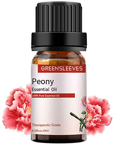 GREENSLEEVES Peony Essential Oil 10ml, 100% Natural, Perfect for Air Freshener, Body Care, Aromatherapy Massage, Scented Candle, Bath Bombs, Cleaning Formulas, Soap Making, Diffuser etc.