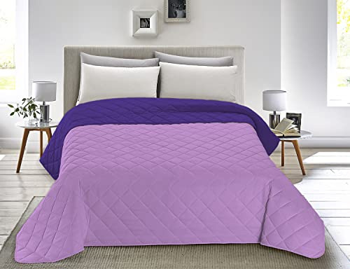 Banzaii Trapuntino Matrimoniale 250x260 cm Primaverile Estivo, Copriletto Matrimoniale Double Face, Trapunta Estiva Leggera Made in Italy - Lilla/Melanzana