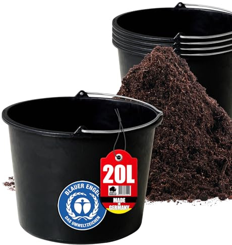 BigDean 5 Baueimer 20l Mörteleimer Eimer mit Henkel mit Literskala | für Baustelle & Garten & Küche, Stabiler Wasserkübel, Betoneimer mit Skala, Wassereimer, Blauer Engel, Made in Germany