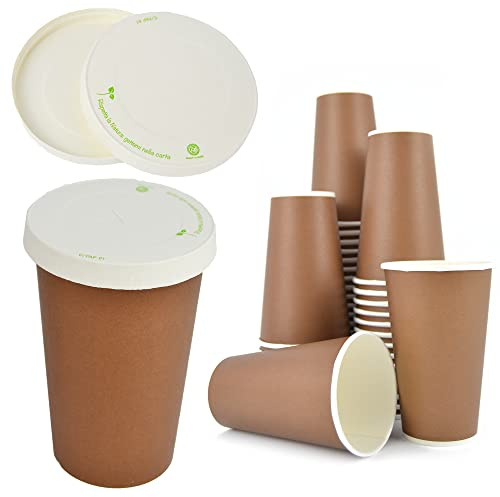 PZ 50 BICCHIERI IN CARTONE AVANA DA 470 ML DIMENSIONI H 13,5 CM X 8,5 DIAMETRO + PZ 50 COPERCHI IN CARTA CON FORO IDEALI PER CAFFE, CIOCCOLATA E CAPPUCCINO