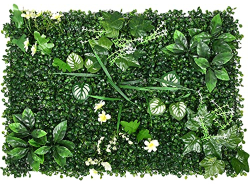 QIAOH Boxwood Hedge Wall Panels 12PCS, Greenery Wall Panels With Flowers, Artificial Boxwood Mats Hedges Plants, Artificial Boxwood Hedge Panels, Artificial Green Wall