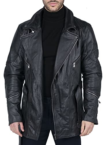 TruClothing.com Giacca Classica da Uomo Capispalla Parka Antivento Invernale Protettiva Armatura da Moto in Vera Pelle