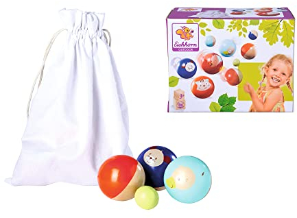 Eichhorn Outdoor Boccia - 100004462 - Kinder Wurfspiel, Spiel bestehend aus 8 Wurfkugeln, Start und Zielkugel,mit Transportbeutel, Hartholz, Für Kinder ab 3 Jahren