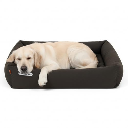 Doctor Bark orthopädisches Hundebett I Hundekorb, Braun 100x90cm | Hundeliegefläche für kleine, mittelgroße, große und sehr große Hunde, 95°C waschbar, robust, langlebig, Made in Germany