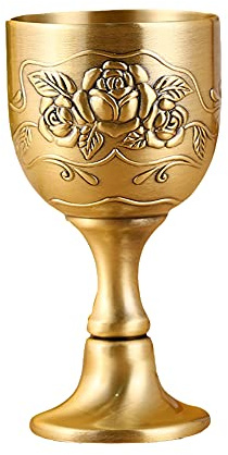 FIYSON Kelch Vintage Weinglas Metall Kirche Becher Mittelalter Kelch Handgemachte Geprägte Becher Dekor Kupfer Tasse Europäischen Königlichen Kelch für Getränke Bier Whisky Champagner ,12*6 cm (Groß)