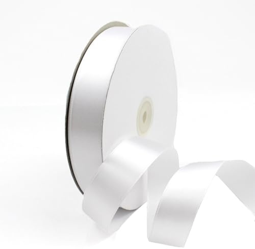 GAKA FAVOR Satinband Weiß 25mm, 90 Meters Dekoration Geschenkband breit Schleifenband Bänder, Stoffband für Hochzeit, Taufe und Geburtstag Geschenke（1 Rollen）