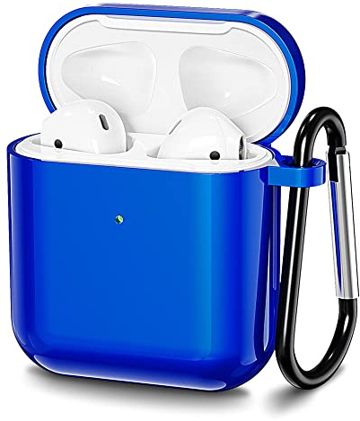 Garegce Cover per AirPods 1 e 2, Custodia Rigida per AirPods 1 e 2 Generazione, [Led Frontale Visibile] Protezione Completa con Moschettone Antigraffio Antiurto- Blu