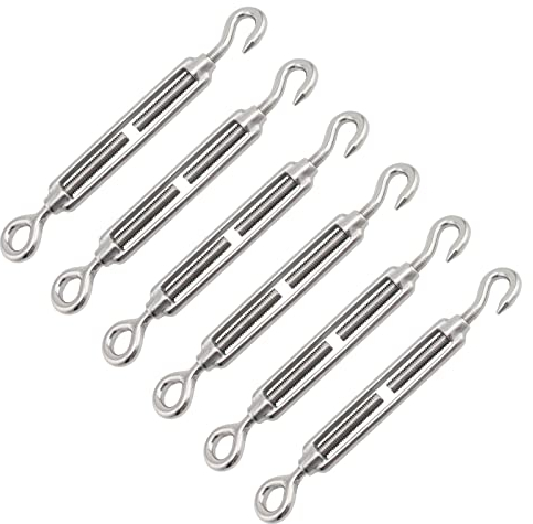 Spannschlösser,Spannschlösser Edelstahl, Draht Spanner Aus Edelstahl,Seilspann, Seilspanner,Seilspanner Edelstahl,Spannschloss Drahtspanner,Drahtseil Spanner,Drahtspanner Mit Haken(M4,6 Stück)