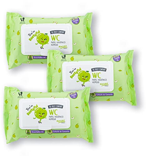 Carta Igienica Bagnata - Mela | 3 confezioni x 60 pezzi (180unità) Taglia XL - Monouso Biodegradabile WC | The Fruit Company
