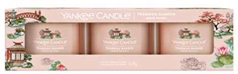 Yankee Candle Tranquil Garden 3 Filled Votive Candle Gift Set, Orange,white