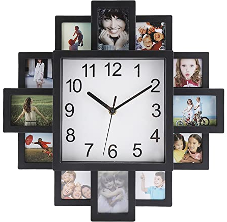 Natudeco Horloge Murale Cadre Photo 2 en 1 Horloge Murale Bricolage Moderne avec Collecte De Souvenirs Cadres Photo Décor Moderne pour la Maison Salon
