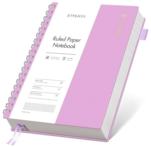 EMSHOI B5 Notebook Lined 300 Pages/150 Sheets, Spiral Notepad Multi-coloured, 100gsm Thick Paper, Waterproof Hardcover, Writing Journal for Women Men Work Office School,19 x 25 cm, Purple