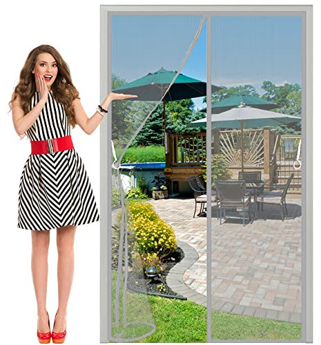 Magnet Fliegengitter Tür Fliegenvorhang Insektenschutztür 110x210cm Grau Automatisch Verschließen für Balkontür Wohnzimmer Terrassentür Klebmontage ohne Bohren
