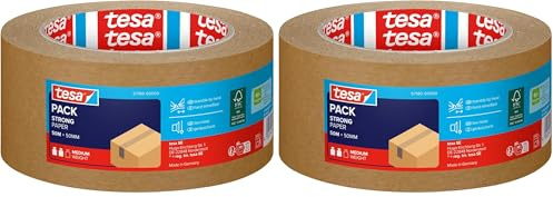 tesa tesapack Paper ecoLogo - Umweltgerechtes Paketband aus Papier, 60% biobasiertes Material - Braun - 50 m x 50 mm (Packung mit 2)