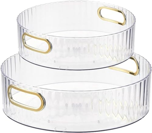 AMZMUKAUP 2 Stück Lazy Susan Drehteller küchen organizer, 360° Drehbarer Gewürzhalter Multifunktionales Gewürzregal Transparent Drehbarer Gewürzhalter für Küche Speisekammer Schrank Dresser