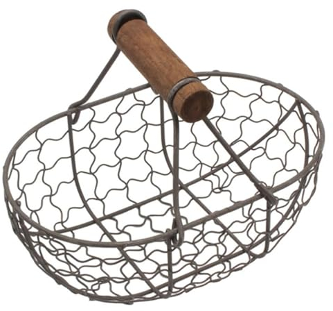 Egg Basket Small Metal Egg Holder with Handle Black Rustic Kitchen Storage Basket Countertop Organizer for Fresh Eggs Bread Fruit Vegetable