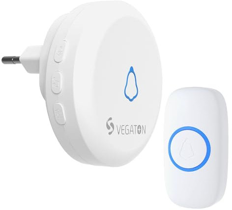 VEGATON Campanello Senza Fili da Esterno Impermeabile IP55, campanello porta per anziani e interno, 2 modalità di impostazione del segnale acustico, 3 modalità di allarme, 5 Livelli di Volume, Bianco