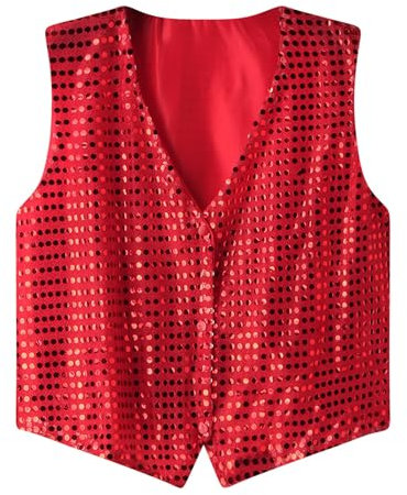 Duohropke Damen Herren Pailletten Weste Anzugweste Ärmellos Jacke Glitzer Waistcoat mit Knopfleiste Vintage 80er Disco Tanz Kostüm Fasching Karneval